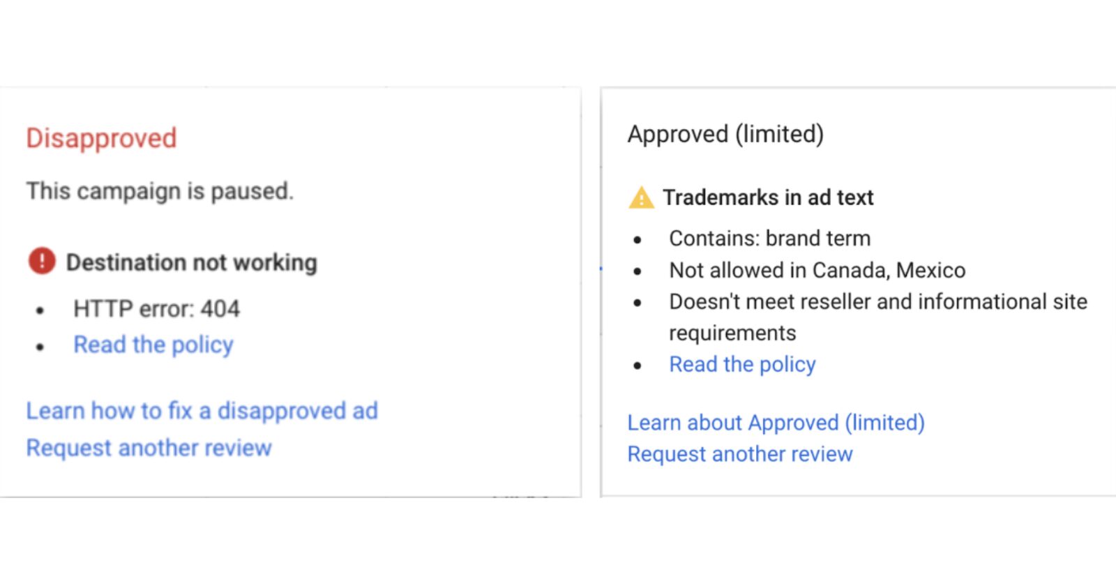 Google Ads pour fournir aux utilisateurs plus d'assistance après les refus d'annonce
