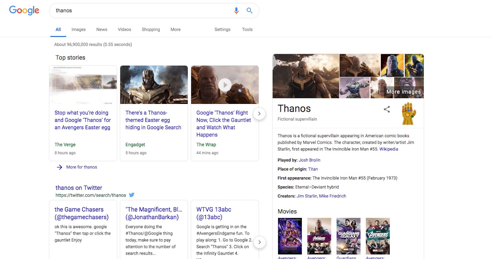 L'œuf de Pâques Google Thanos supprime la moitié des résultats des moteurs de recherche