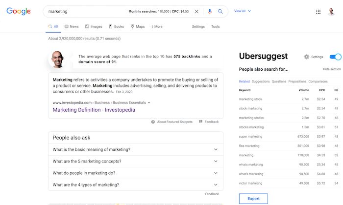 Extension Chrome Ubersuggest